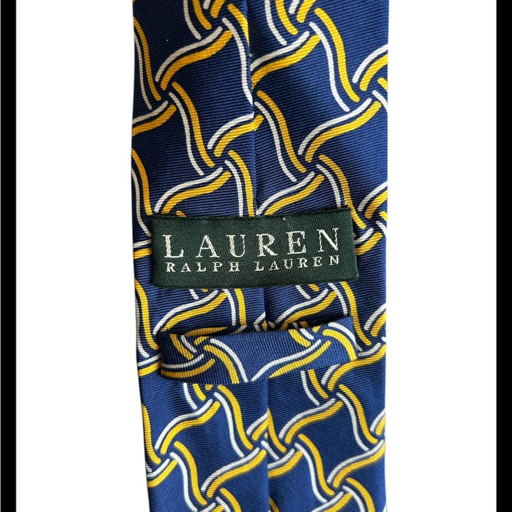 Lauren Ralph Lauren Green Label Blue Yellow 100% Silk Tie - Picture 3 of 5